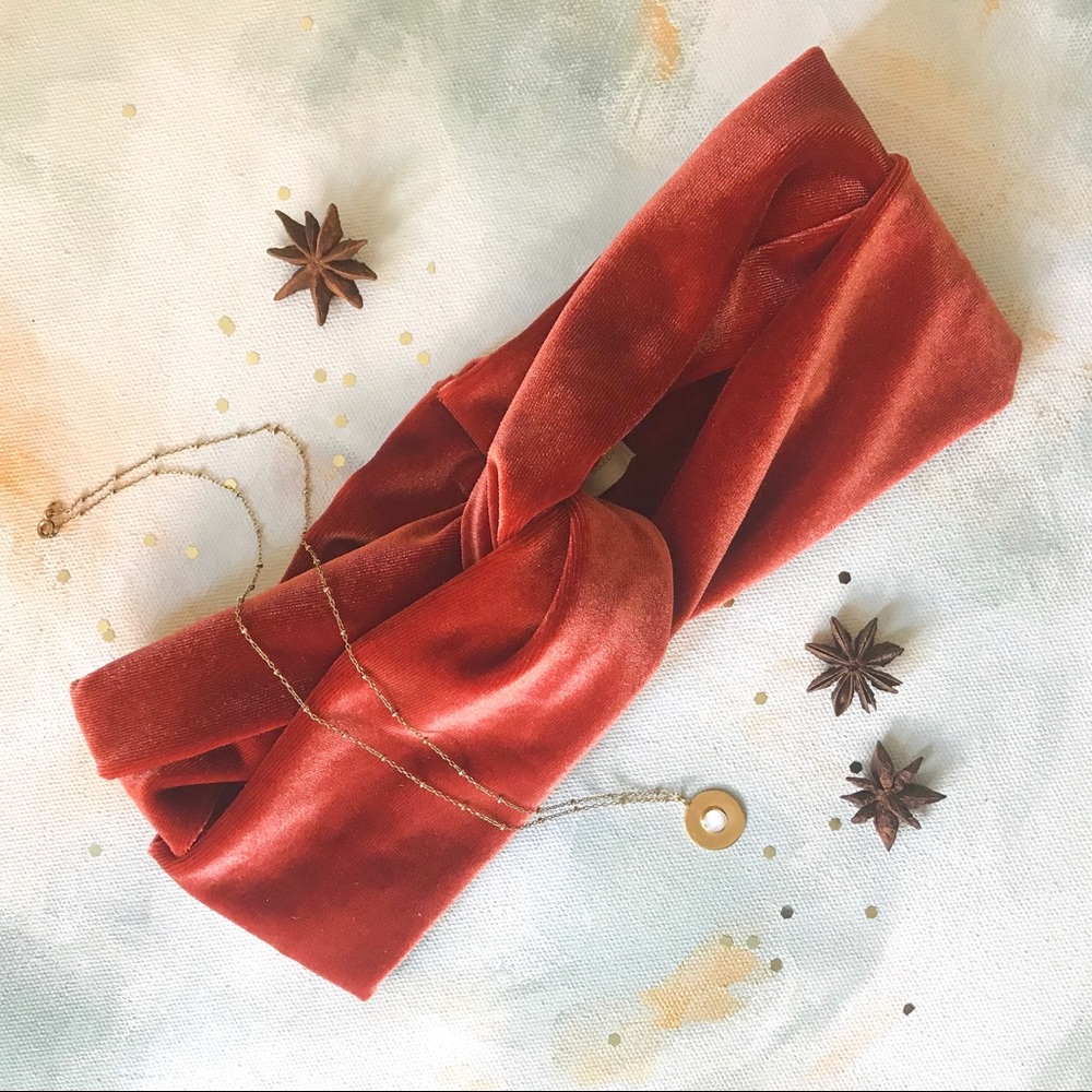 Burnt orange velvet headband